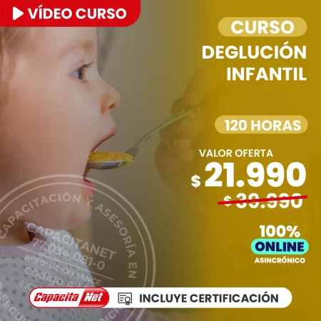 portada de Curso online de deglución infantil 120 horas certificado SENCE para fonoaudiólogos y estudiantes de fonoaudiología
