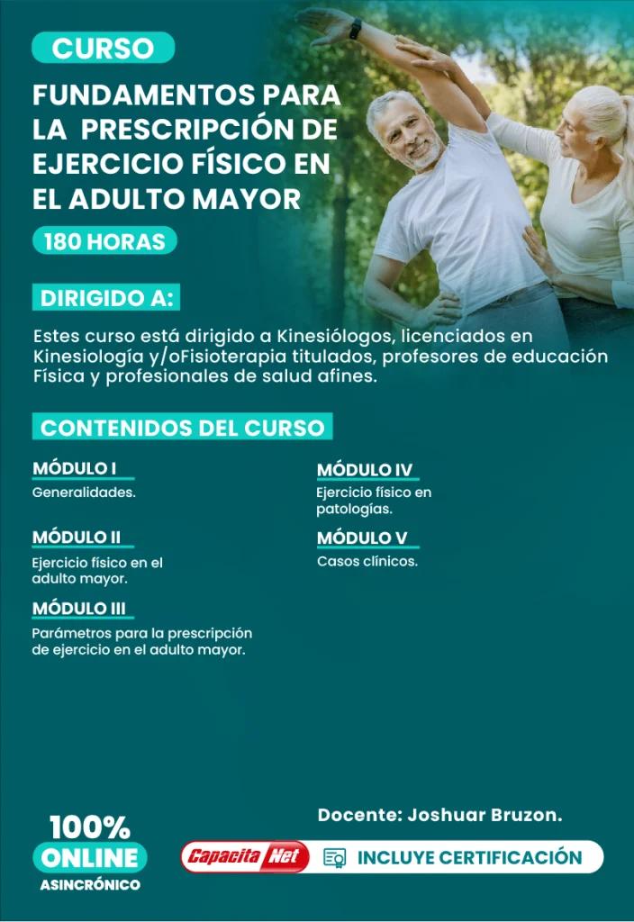 curso prescripción de ejercicio físico para adultos mayores online certificado 180 horas para kinesiólogos y terapeutas