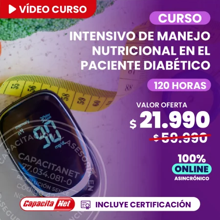 portada de Curso online nutrición en paciente diabético 120h certificado SENCE