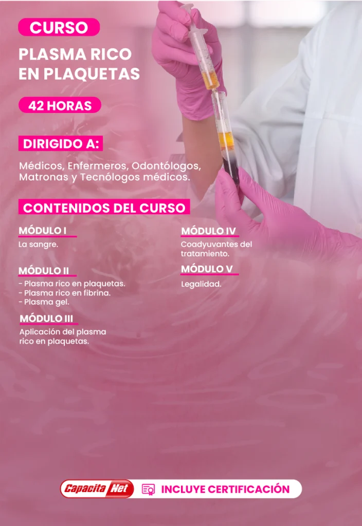 Curso PRP online certificado en plasma rico en plaquetas de 42 horas con formación práctica para profesionales de la salud en Chile