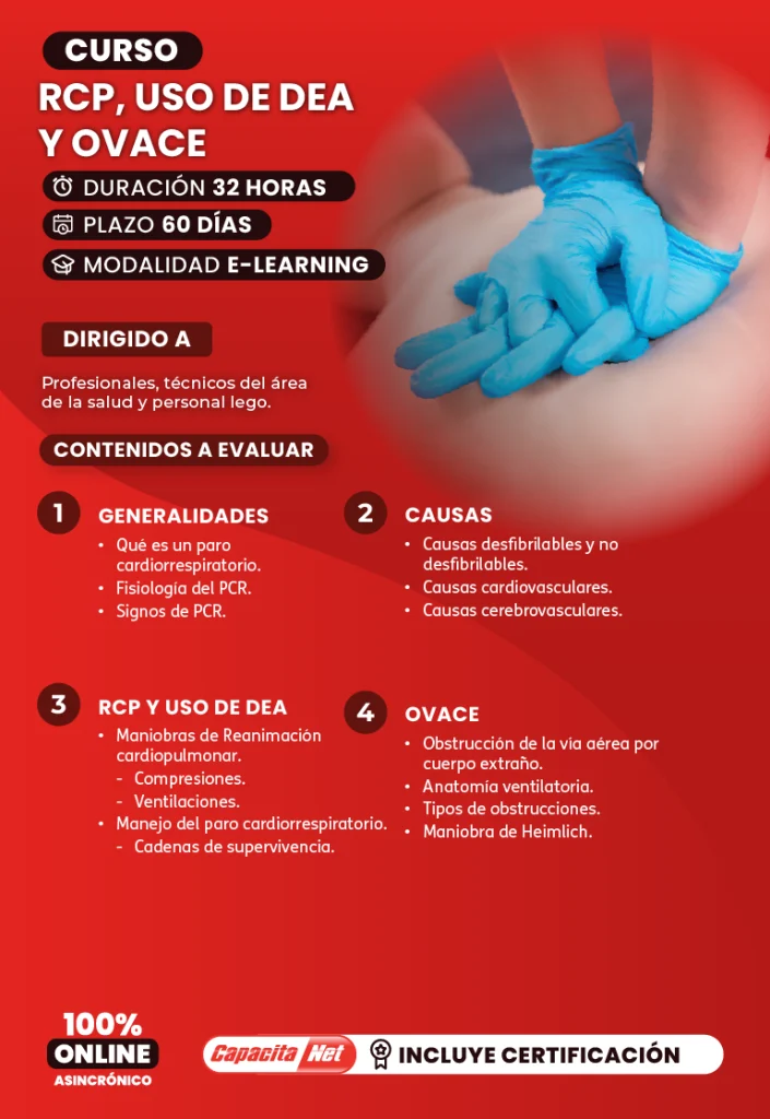 curso de RCP online 32 hrs pedagógicas con DEA y OVACE