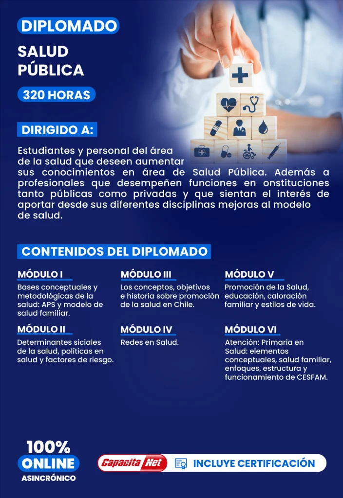 Diplomado en Salud Pública online certificado en Chile, 320 horas de formación profesional para médicos, enfermeros y profesionales de la salud