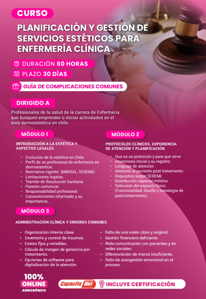 Curso de Planificación y gestión de servicios estéticos para enfermería clínica online asincrónico 60 hrs