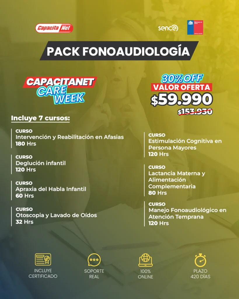 flyer producto pack fonoaudiología cursos online care week